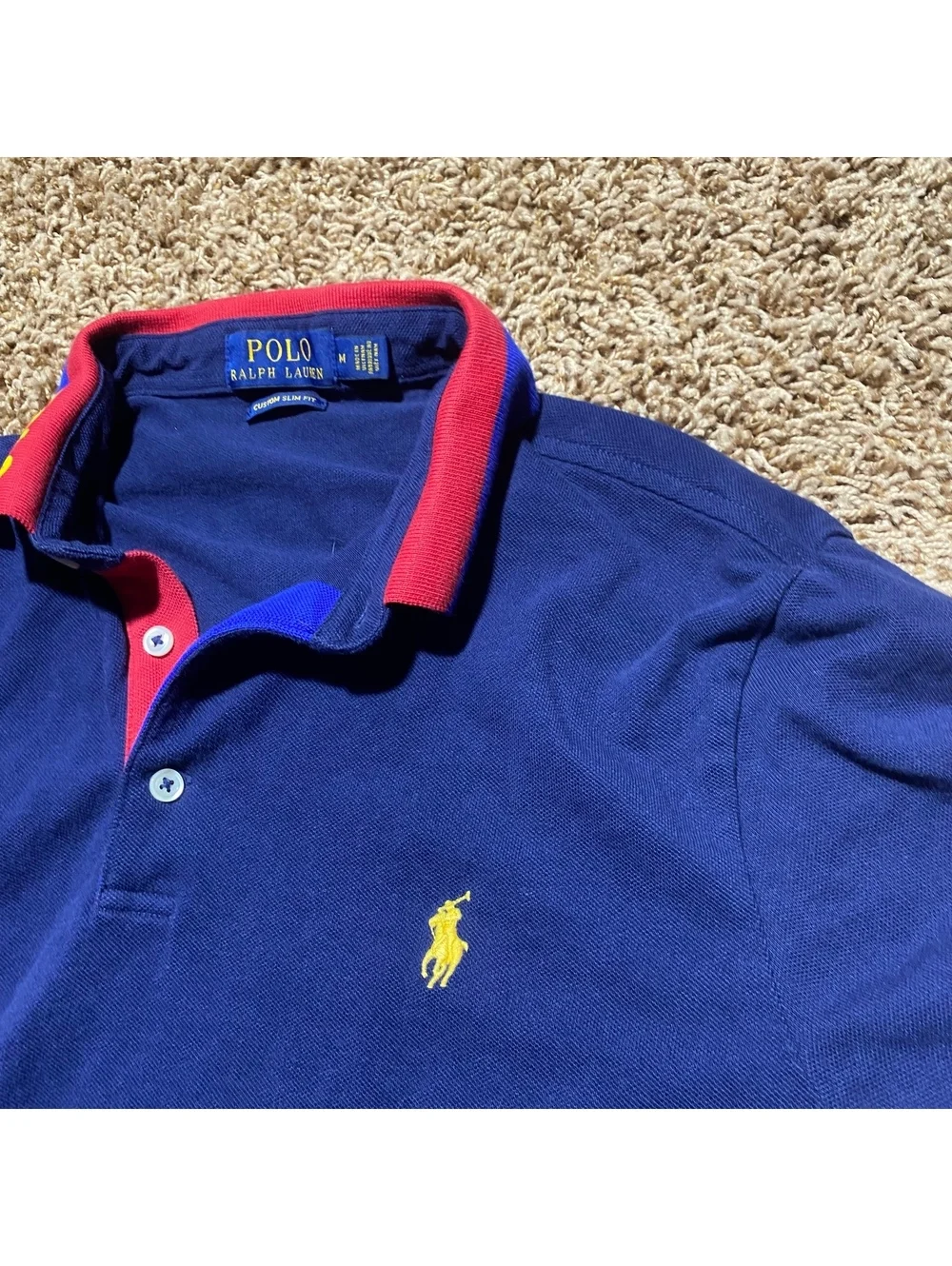 Polo Ralph Lauren Custom Slim Fit Navy Blue Polo Shirt M